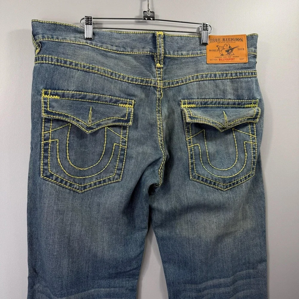 True Religion Billy Super T Jeans Mens 40x32 Blue Denim Relaxed Bootcut USA